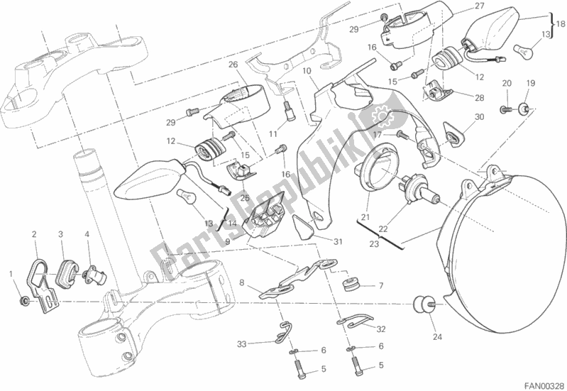 Alle onderdelen voor de Koplamp van de Ducati Monster 1200 R USA 2019